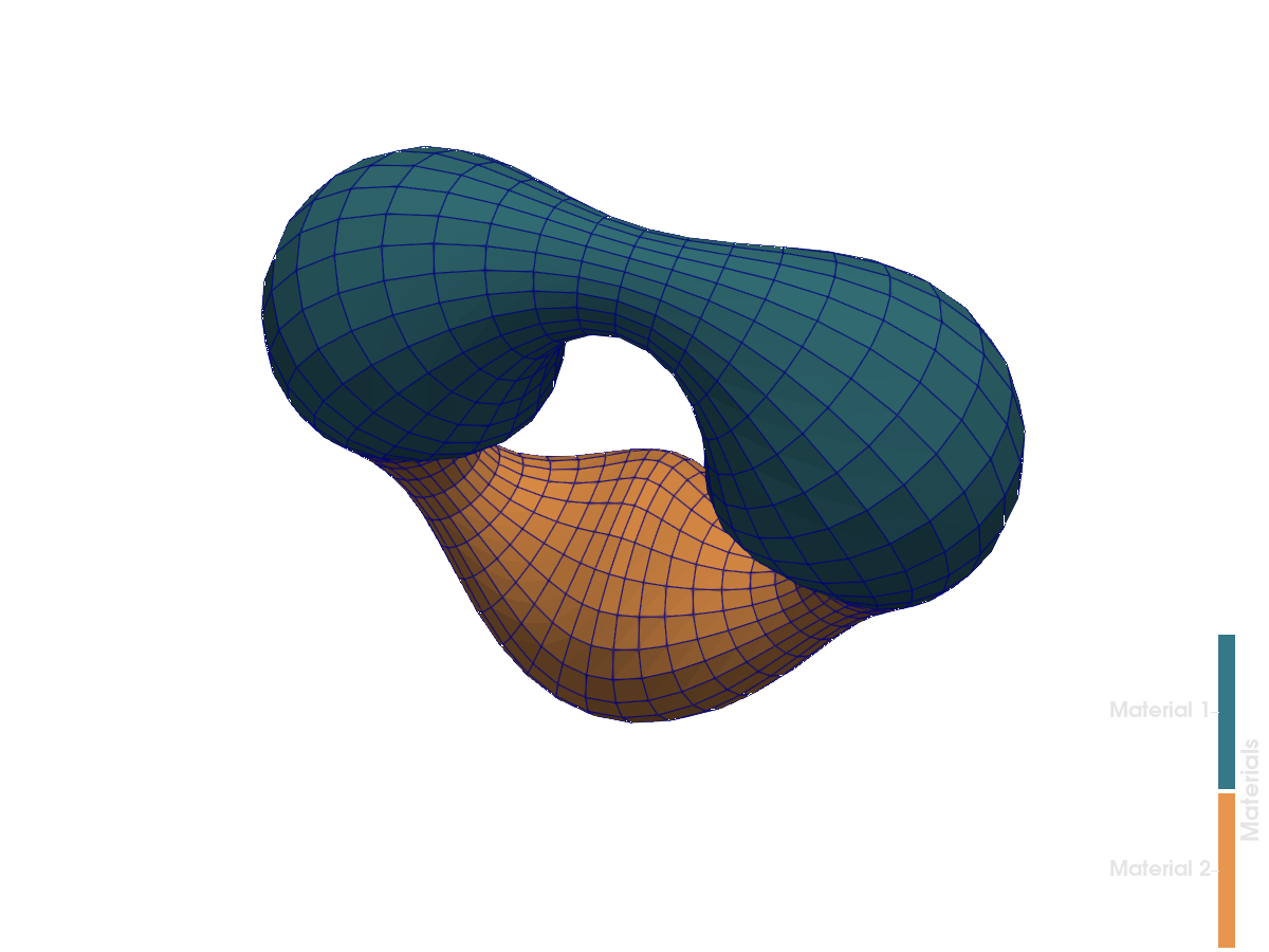 Warped torus colored by material